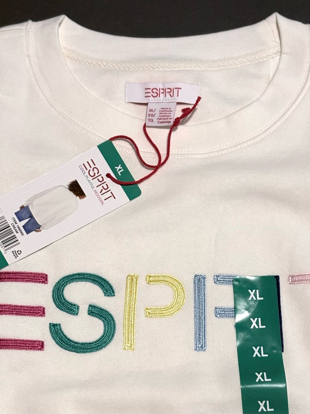 Esprit Costco Crewneck Sweatshirt Womens Sz XL Cream Ivory Retro Logo NWT White